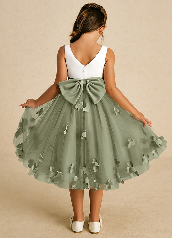 Azazie Sprout Vestidos de Niña de Flores Vestido de Pistacho de Tul de Corte En A con Lazo image1