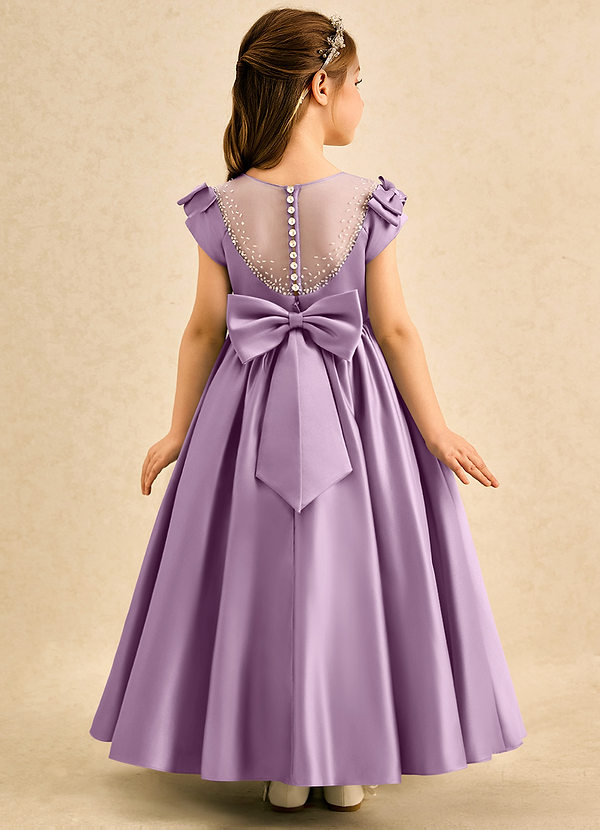 Azazie Toffee Abiti da Damigella Bambina Abito Stile Principessa in Raso Opaco Fiocco Glicine image1