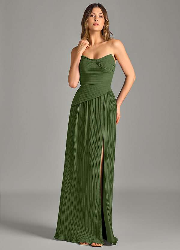 Azazie Becka Bridesmaid Dresses Olive A-Line Strapless Chiffon Dress image1