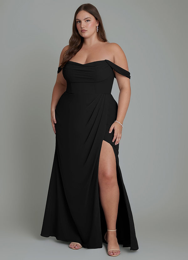 Azazie Johana Abiti da Damigella Abito Convertibile Sirena in Chiffon Spalle Scoperte Nero image1