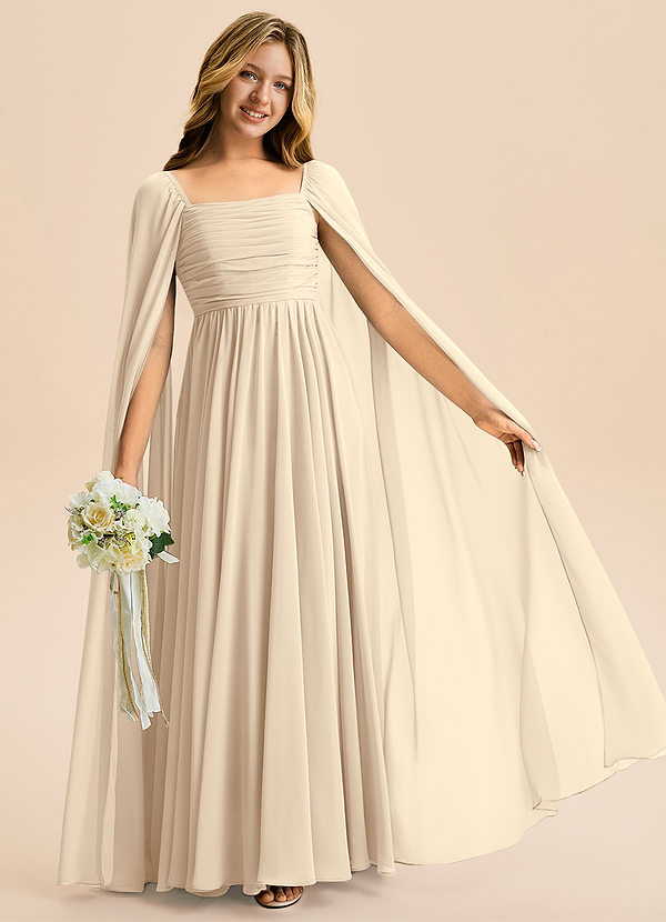 Azazie Calista Junior A-Linie Plissee Chiffon Kleid Champagner image1