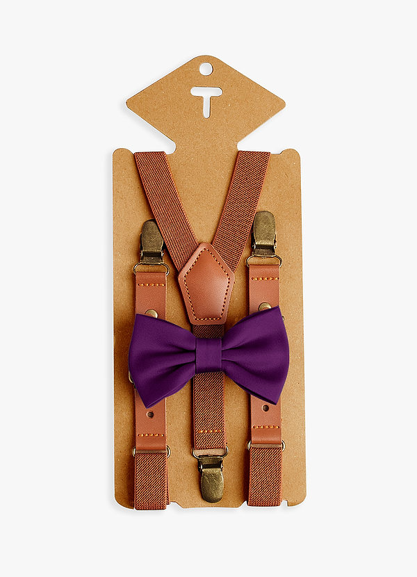 front Boy's Matching Matte Satin Pre-Tied Bow Tie & Suspenders Set