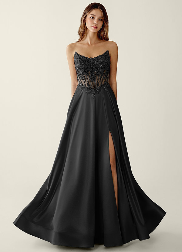 Zuri Black Satin Wrap Beaing Corset A-line Prom Dress image1