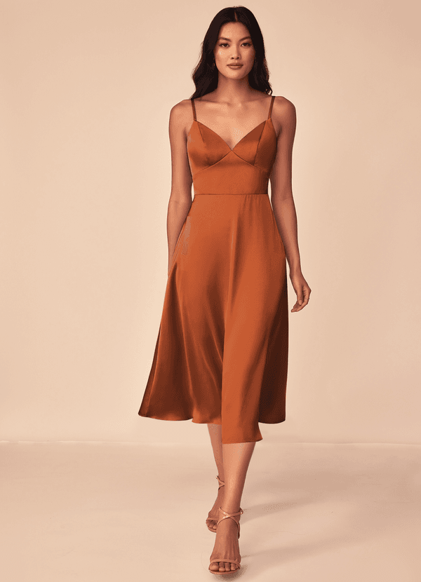 Azazie Dottie Bridesmaid Dresses Cinnamon A-Line Stretch Satin Dress image1
