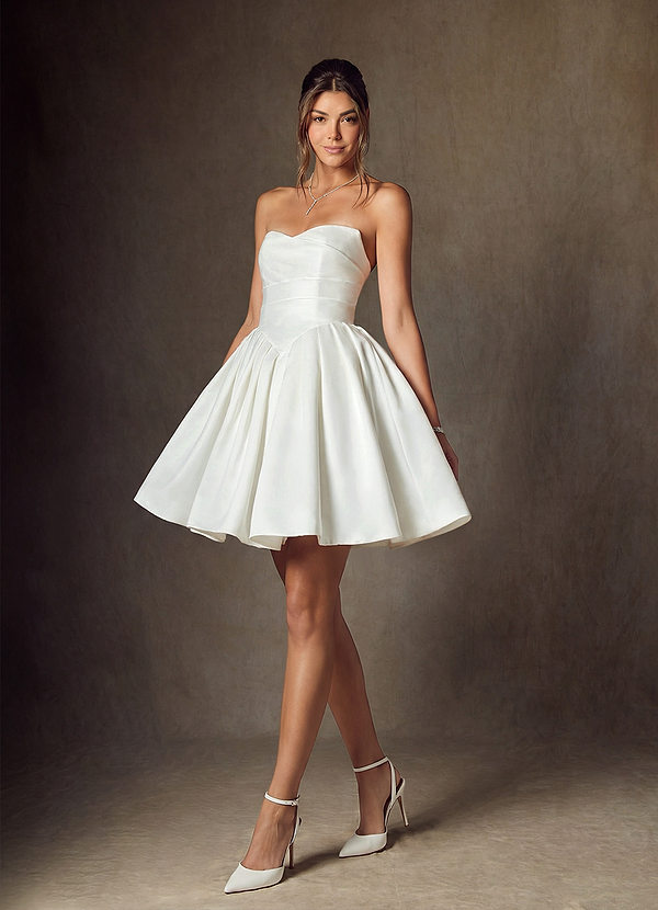 Azazie Daivey Wedding Dresses Diamond White Ball-Gown Strapless Matte Satin Dress image1