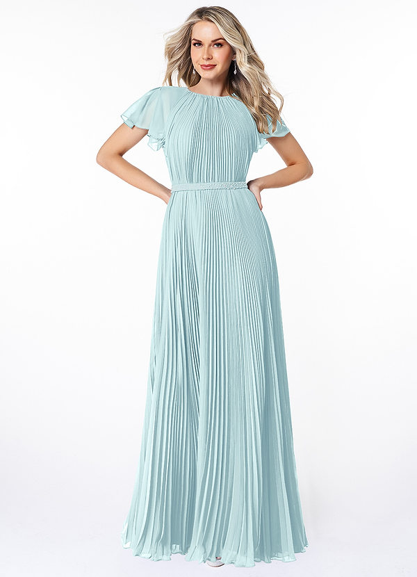 Azazie Kara Modest Bridesmaid Dresses A-Line Pleated Chiffon Floor-Length Dress image1