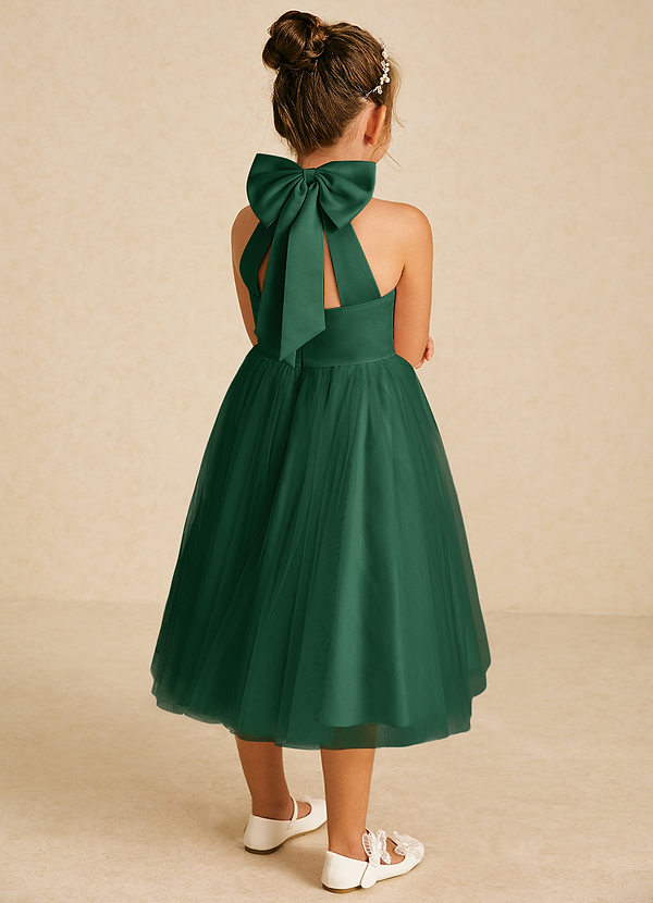 Azazie Dora Flower Girl Dresses Dark Green A-Line Bow Tulle Dress image1