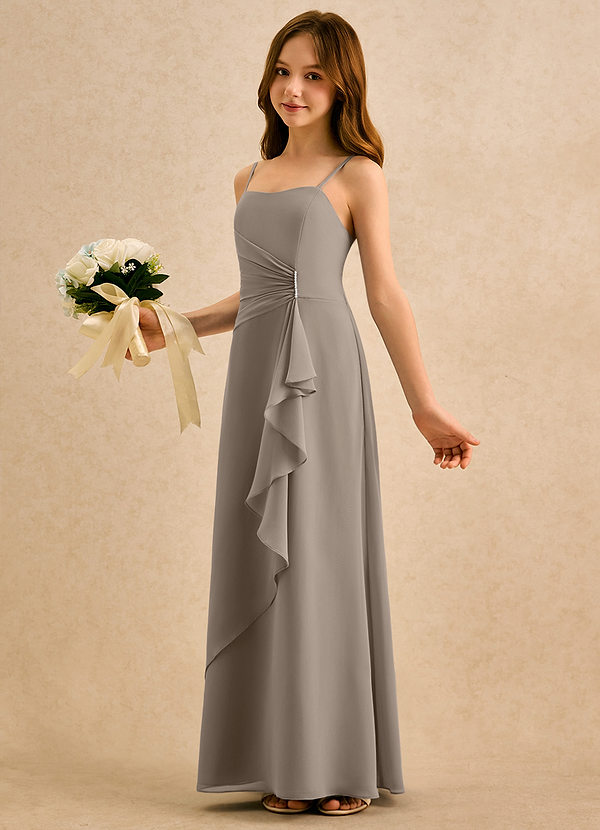 Azazie lolly Girls Formal Flower Girl Dresses Taupe A-Line Pleated Chiffon Dress image1