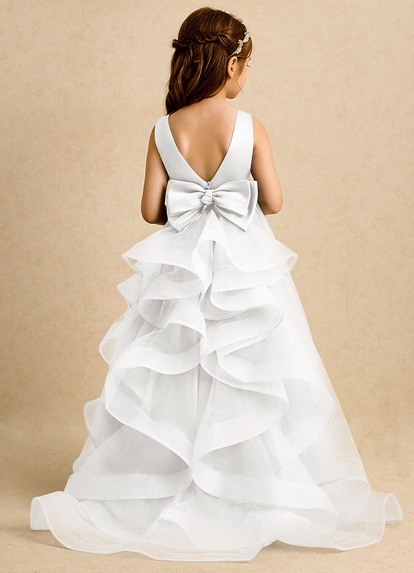 Azazie Lior Vestidos de Niña de Flores Vestido de Blanco de Tul de Corte Princesa con Plisado image1