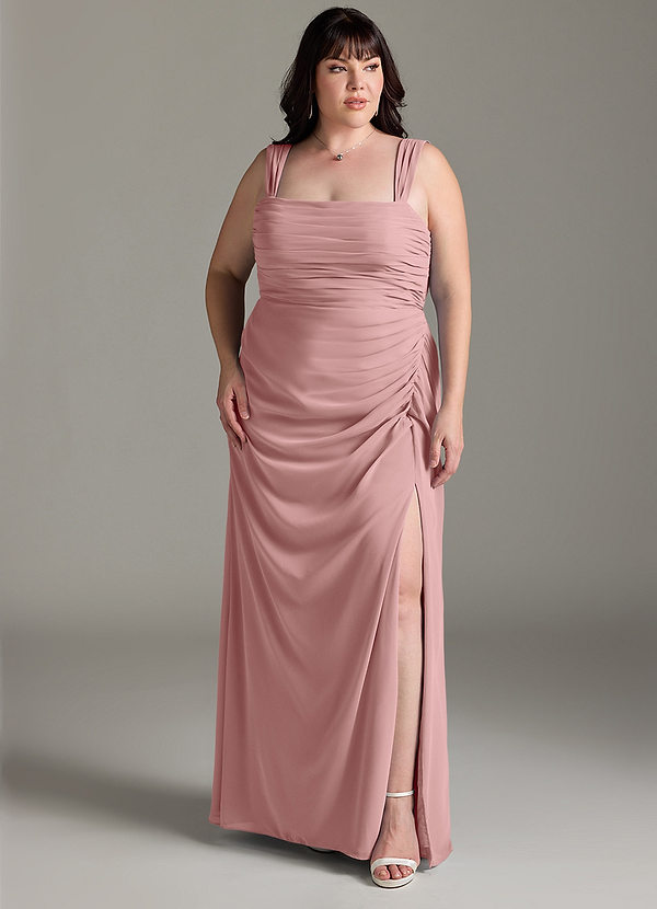 Azazie Jesaphine Bruidsmeisjes Jurken Jurk van Chiffon met Kolom Boog Stoffige Roos image1