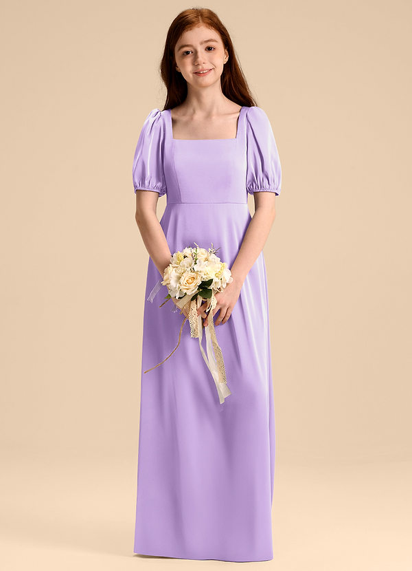 Azazie Briar Junior Vestido de Lila de Satén Elástico de Corte en A con Lazo image1