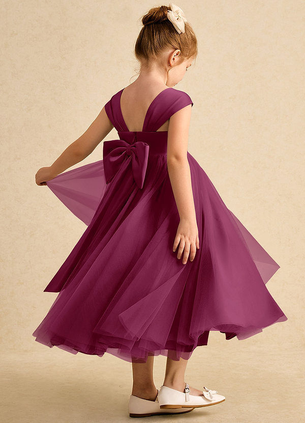 Azazie Chickadee Flower Girl Dresses Mulberry Ball-Gown Sweetheart Neckline Matte Satin Dress image1