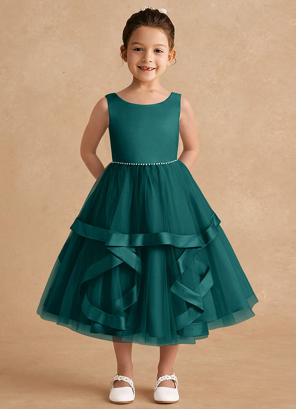 Azazie Posy Flower Girl Dresses Peacock A-Line Beaded Tulle Dress image1