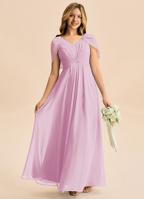 Azazie Emma Junior Robe Trapèze en Mousseline de soie Plissée Rose Bonbon image1