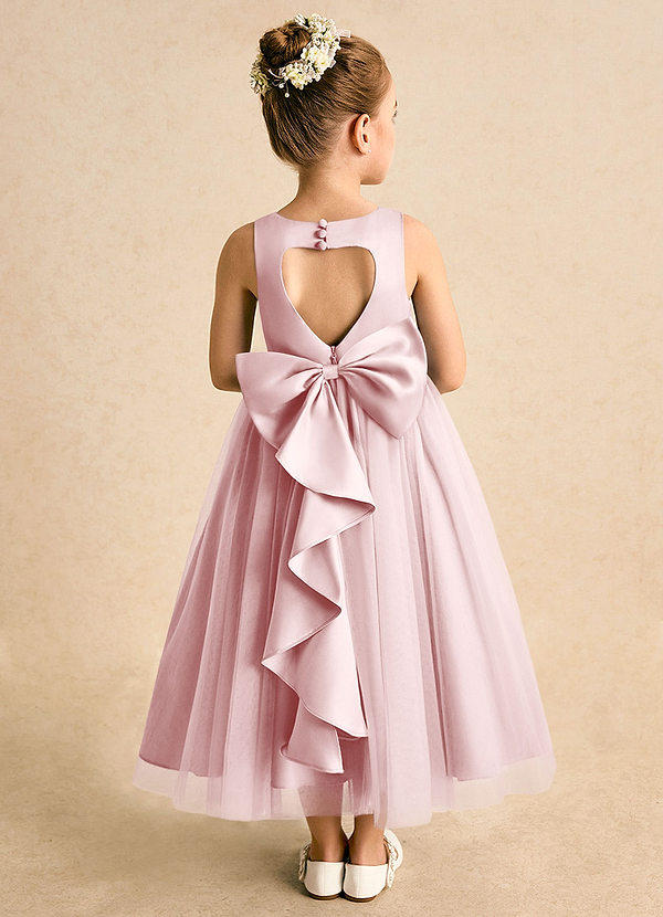 Azazie Solia Abiti da Ragazza di Fiori Abito Principessa in Tulle Fiocco Rosa Cipria image1