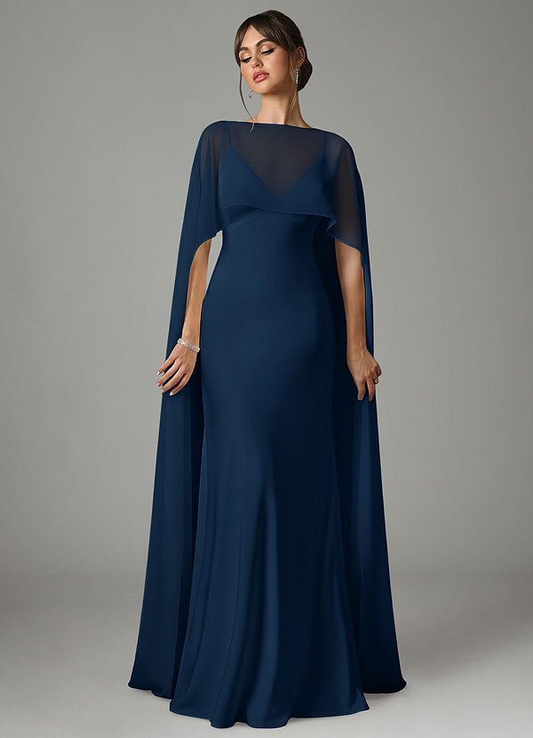 Azazie Stefania Bridesmaid Dresses Dark Navy A-Line Stretch Satin Dress image1