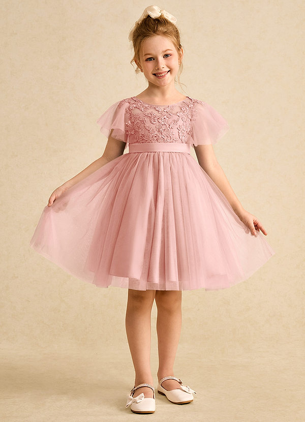 Azazie Queenie Flower Girl Dresses Rosette A-Line Lace Dress image1