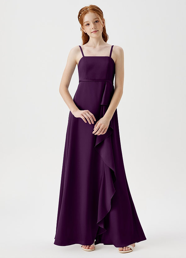 Azazie Kaylee Junior Robe Trapèze en Satin extensible avec ceinture Grain De Raisin image1