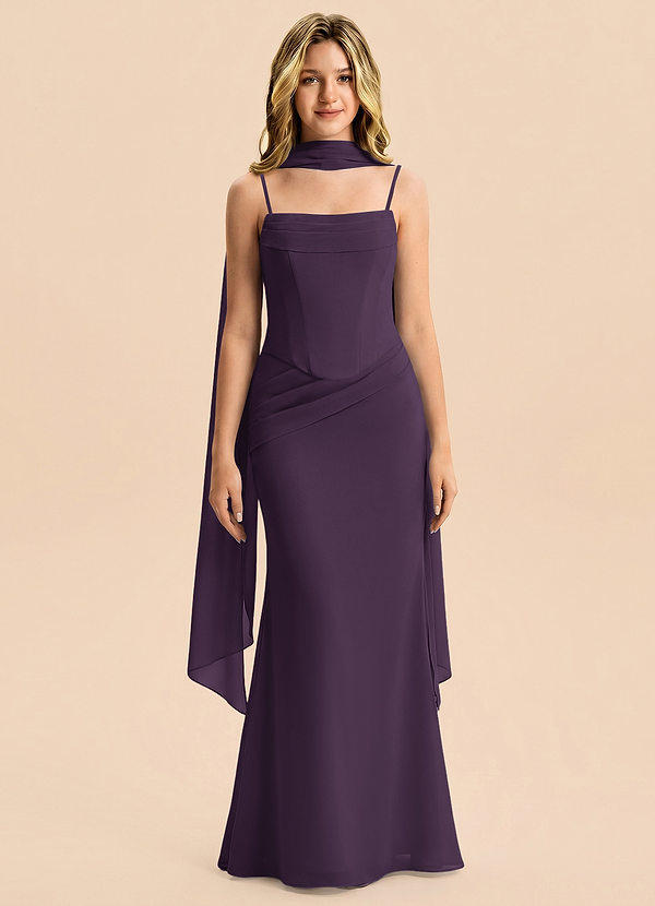Azazie Sorrel Junior Meerjungfrau-Linie Plissee Chiffon Kleid Pflaume image1