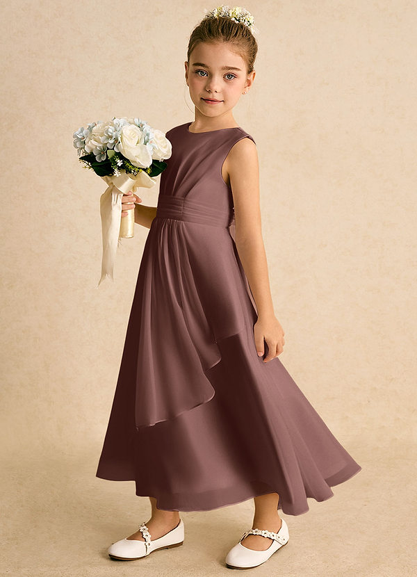 Azazie Edelweiss Flower Girl Dresses Espresso A-Line Pleated Chiffon Dress image1