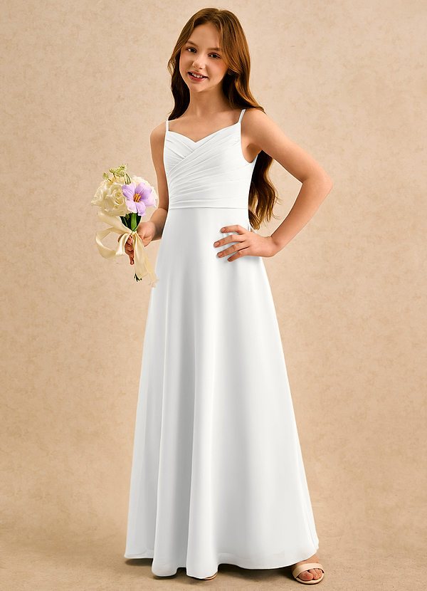 Azazie Hollie Girls Formal Flower Girl Dresses White A-Line Sweetheart Neckline Chiffon Dress image1