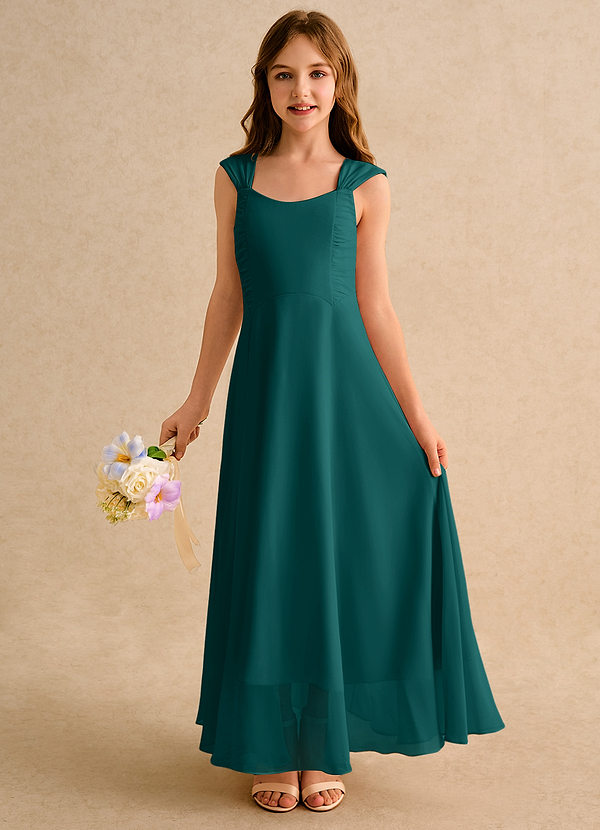 Azazie Oasis Junior Formal Flower Girl Dresses Peacock A-Line Pleated Chiffon Dress image1