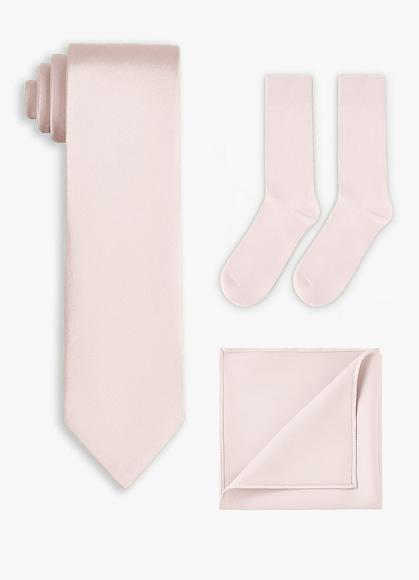 front Conjunto de corbata ancha de satén elástico, pañuelo de bolsillo y calcetines a juego