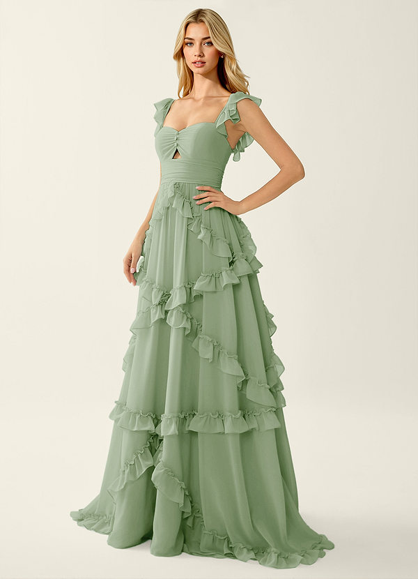 Mirabelle Light Green Chiffon Corset Lace Up Back Ruffled Prom Dress image1