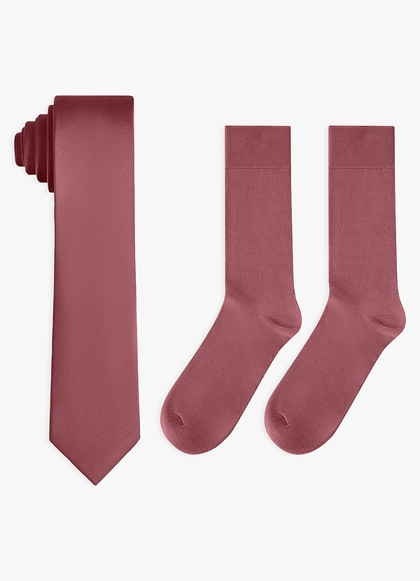 front Conjunto de corbata fina de satén elástico y calcetines de algodón a juego