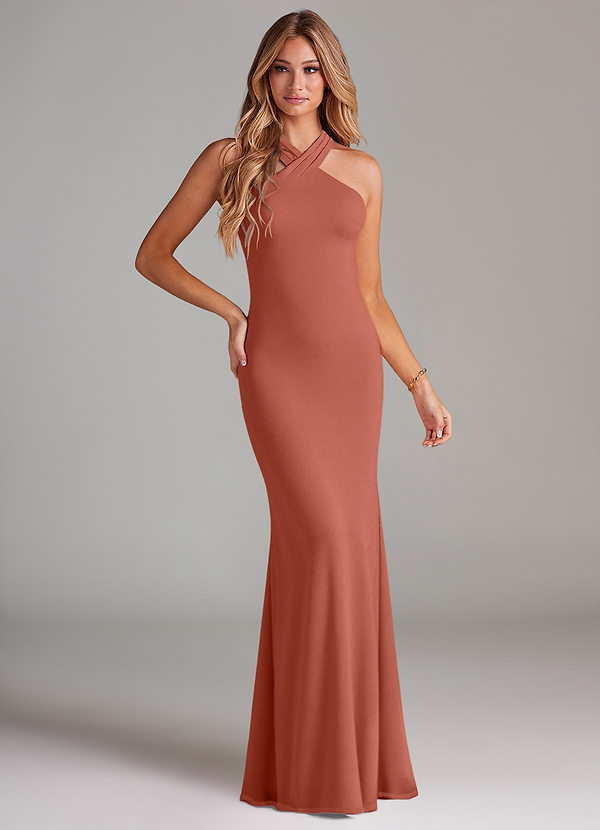 Azazie Doretta Bridesmaid Dresses Clay Mermaid Pleated Chiffon Dress image1