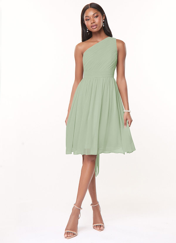 Azazie Katrina Bridesmaid Dresses Dusty Sage A-Line One Shoulder Chiffon Dress image1