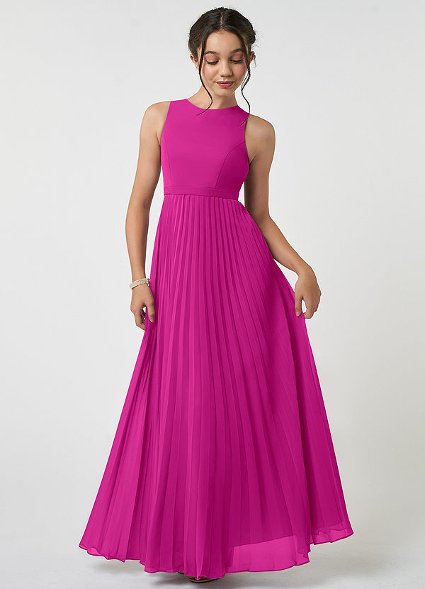 Azazie Lindie Junior Fuchsia A-Line Pleated Chiffon Dress image1