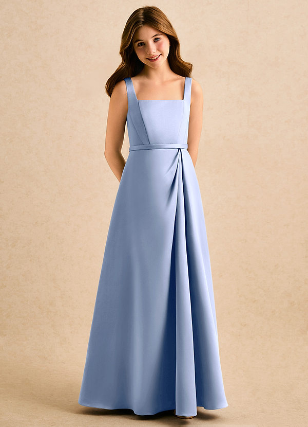Azazie Emiko Girls Formal Flower Girl Dresses Ice A-Line Pleated Matte Satin Dress image1
