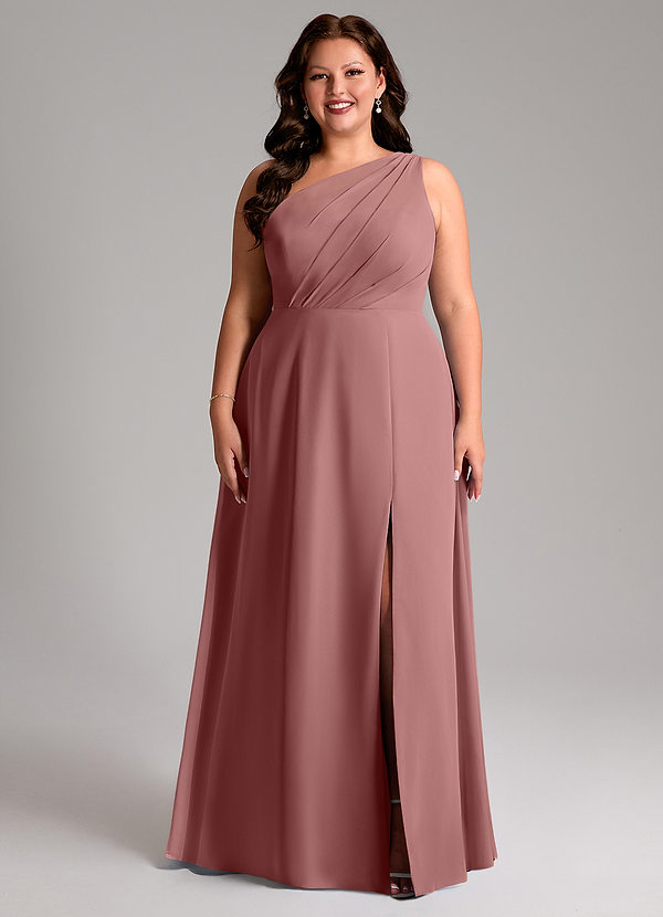Azazie Phaedra Bridesmaid Dresses Desert Rose A-Line One Shoulder Chiffon Dress image1