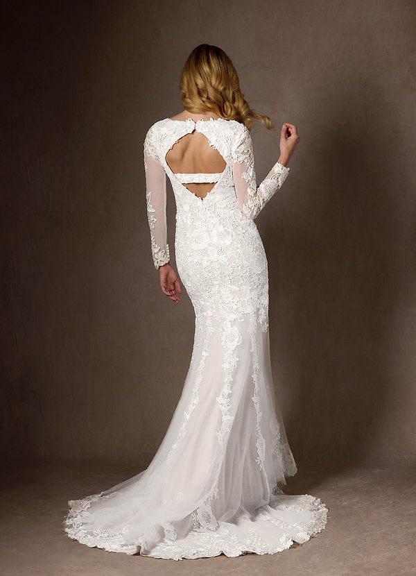 Azazie Dulce Amor Wedding Dresses Diamond White Mermaid V-Neck lace Tulle Dress image1