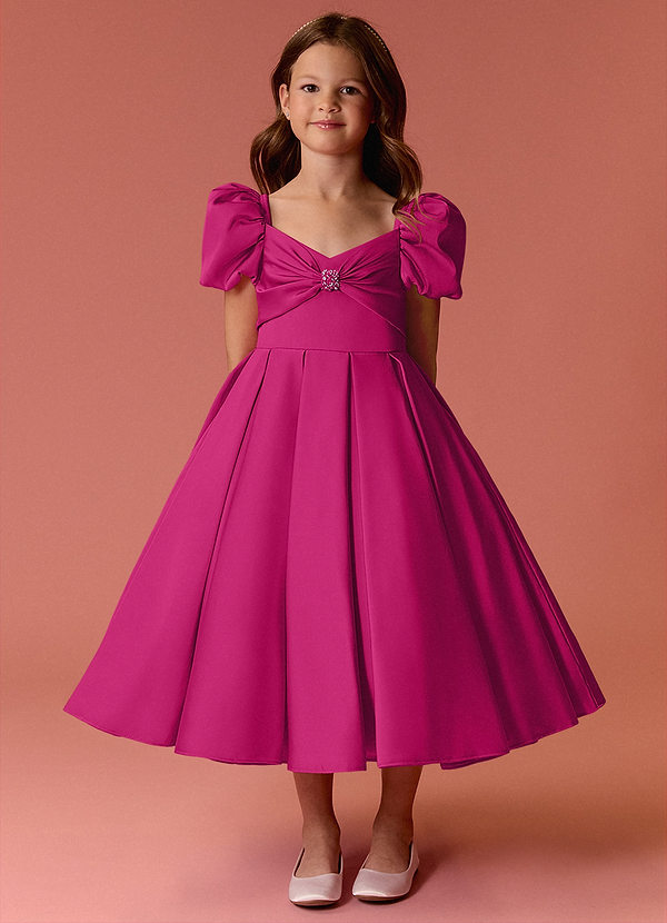 Barbie ♥ Azazie Robes de Fillette d'Honneur Robe Princesse en Satin extensible Encolure en Forme de Cœur Barbie Rose image1