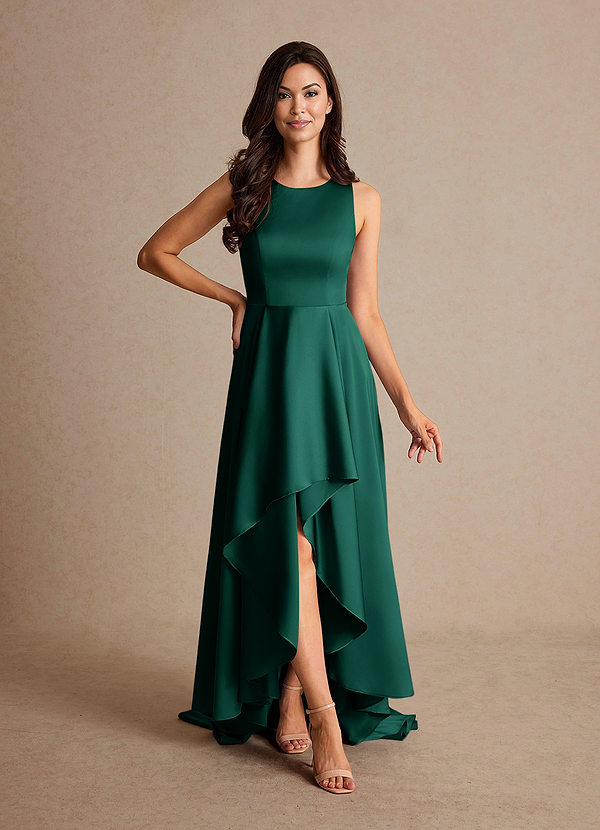 Azazie Niles Robe Mère de la Mariée & du Marié Robe Trapèze en Satin extensible Traînes émeraude image1