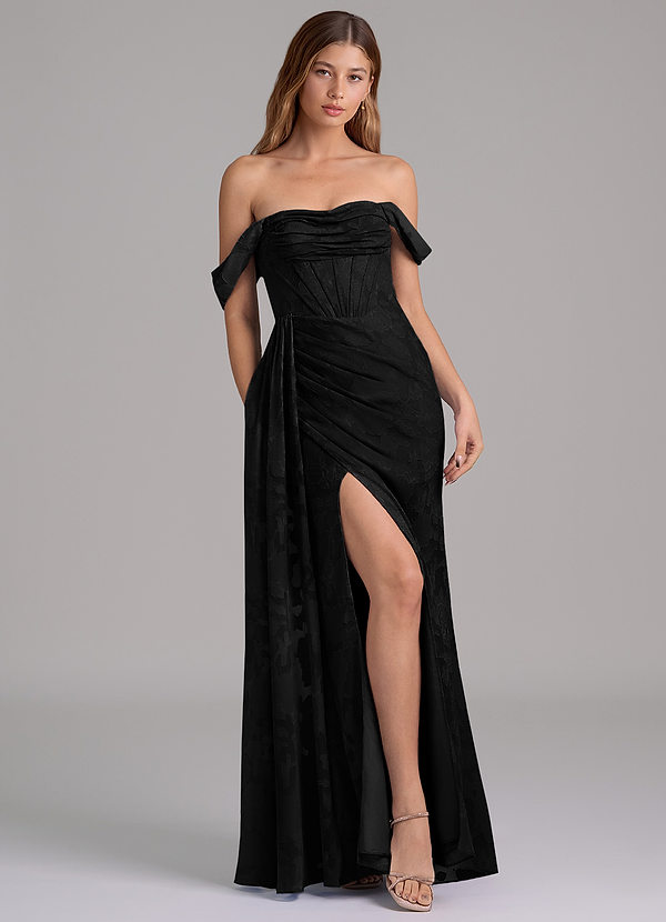 Azazie Amyra Brudtärneklänningar Klä av Sjöjungfru i Blommig Utbrändhet Av axeln Svart Konvertibel image1