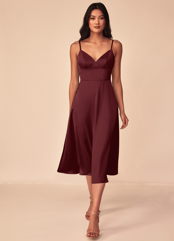 Azazie Dottie Brautjungfernkleider A-Linie Stretch-Satin Kleid Cabernetrot image1