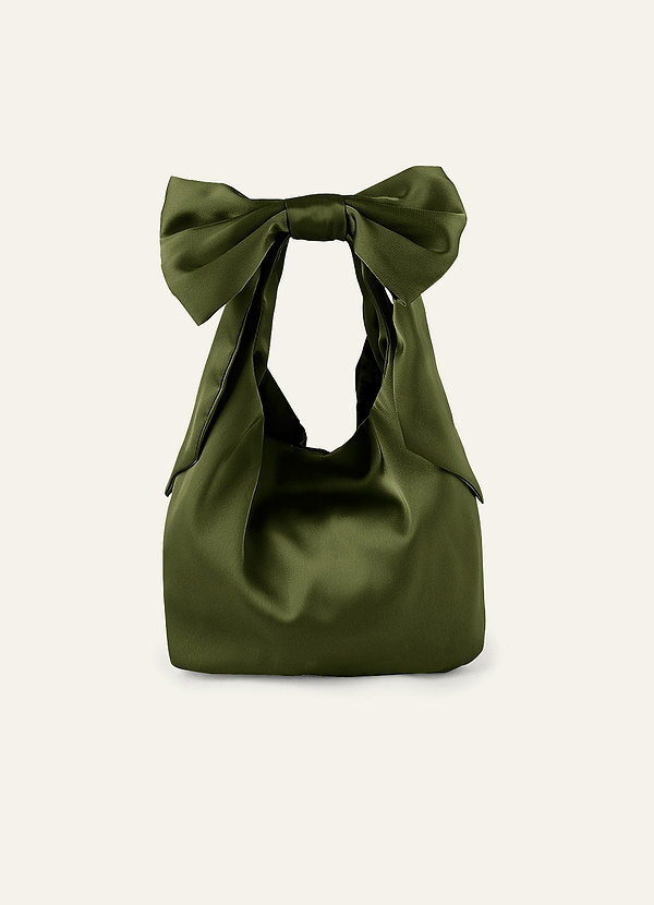 front Matching Color Stretch Satin Bow Handbag
