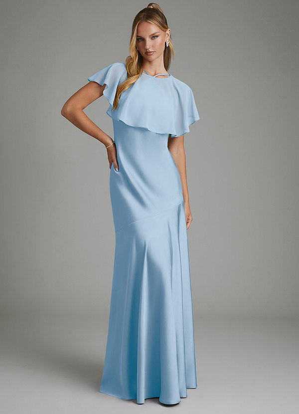Carly Vestidos de dama de honor Vestido Azul Pálido de Satén Elástico de Corte Sirena Convertible con Plisado image1
