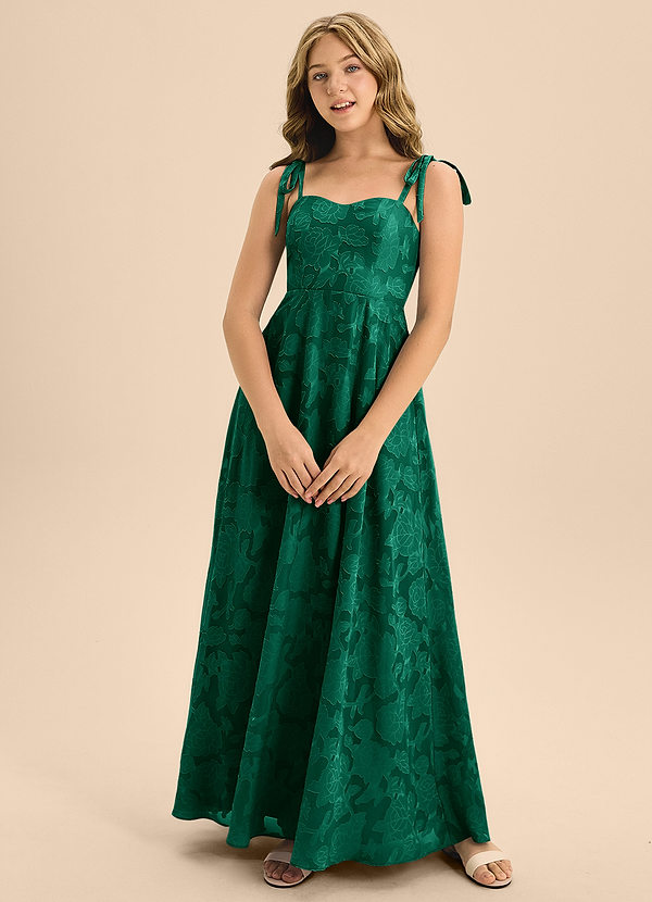 Azazie Rosey Junior Vestido de Esmeralda de Devorado Floral de Corte En A con Escote de Corazón image1