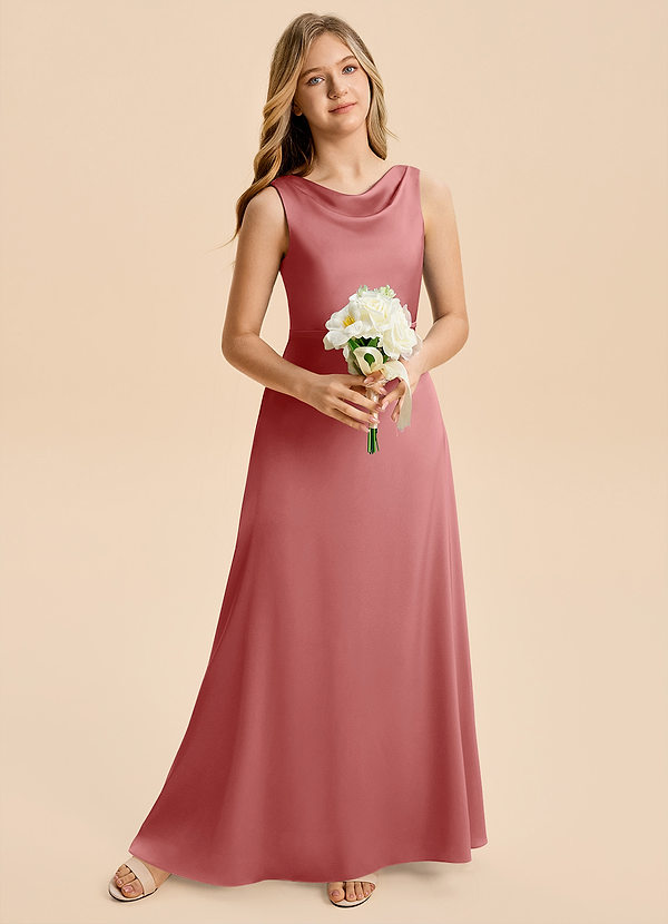 Azazie Kiki Junior Antique Rose A-Line Bow Stretch Satin Dress image1