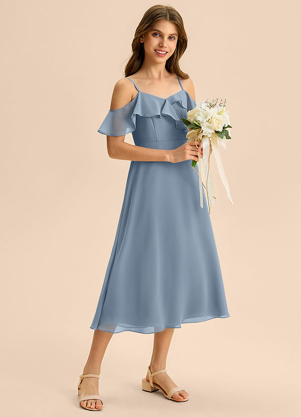 Azazie Kamilla Junior Klä av A-Line i Chiffong Av axeln image1