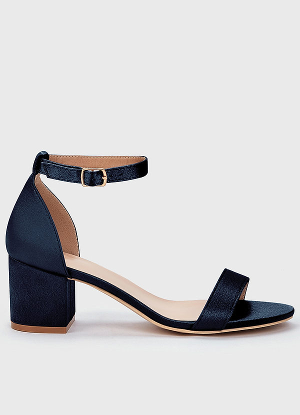 front Matching Color Metallic Satin One Strap Buckle Block Heel Sandals
