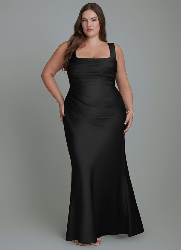 Azazie Agustina Abiti da Damigella Abito Sirena in Raso Elasticizzato Corsetto Nero image1