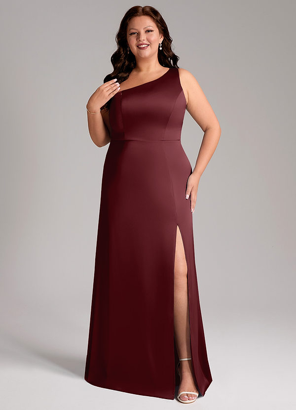 Azazie Phaedra Abiti da Damigella Abito A-Line in Raso Elasticizzato Monospalla Cabernet image1