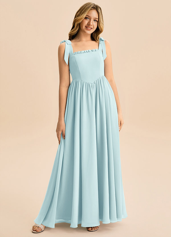 Azazie Delia Junior Abito A-Line in Chiffon Fiocco Sea Glass image1
