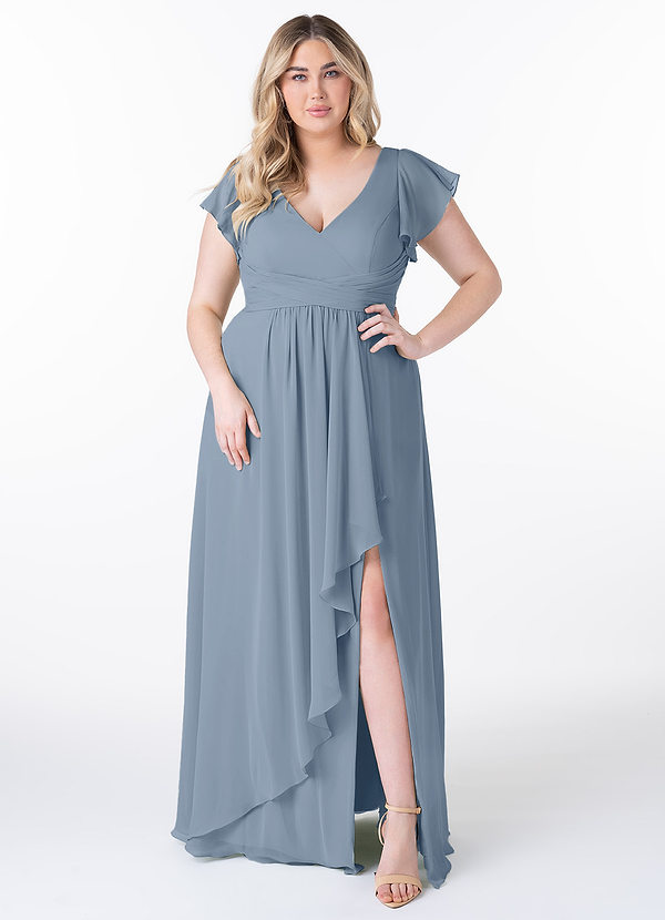 Azazie Omari Bridesmaid Dresses Dusty Blue A-Line Chiffon Dress image1