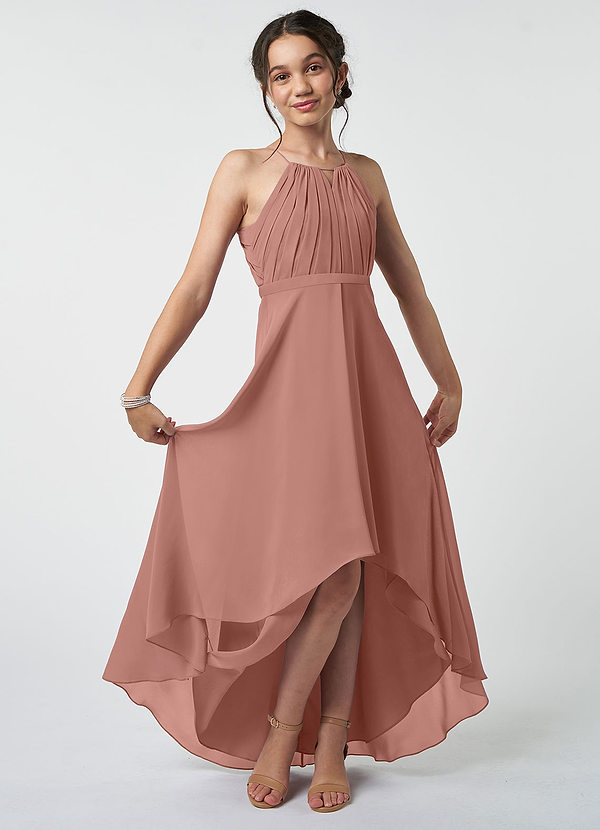 Azazie Oaklynn Junior Cedar Rose A-Line Pleated Chiffon Dress image1